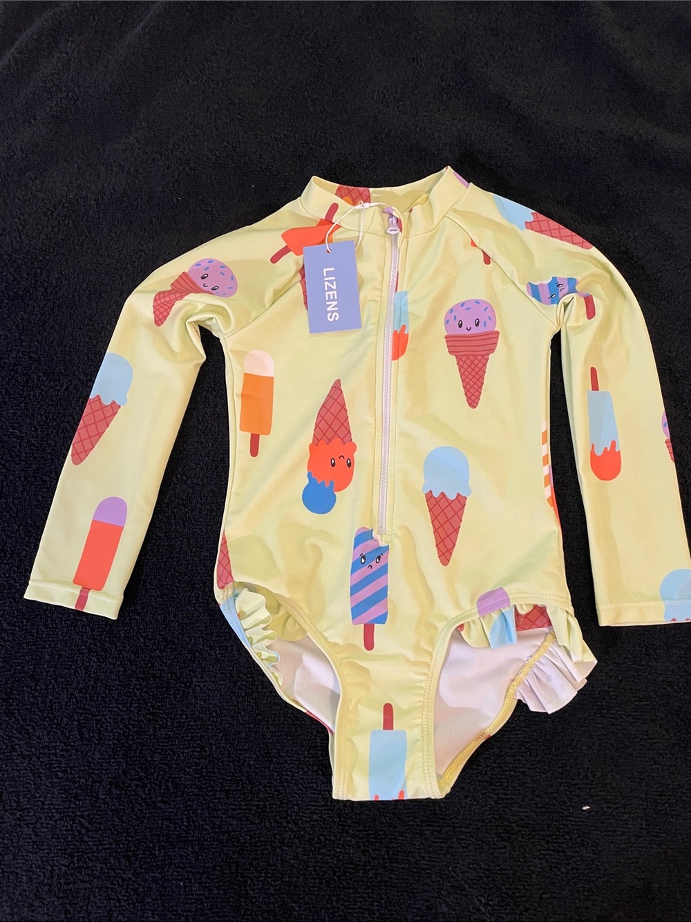 Linens Kids' Yellow Ice Cream Print Long-Sleeve One-Piece Swimsuit